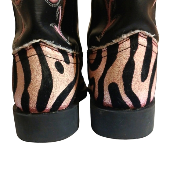 Old West Pink And Black Zebra Glitter Cowboy Boots Cowgirl Boots size 12 - Picture 7 of 11